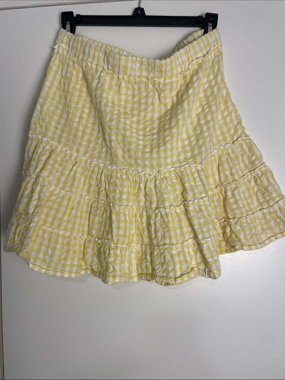 Yellow Gingham Tiered Ruffle Skirt - Women